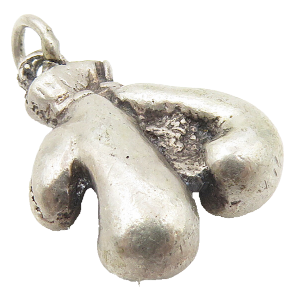 925 Sterling Silver  Vintage Petite Dark Tone Boxing Gloves Pendant  PT9138