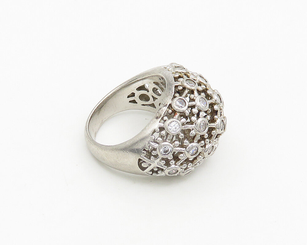 925 Sterling Silver  Vintage Cubic Zirconia Dome Cocktail Ring Sz 6  RG19770