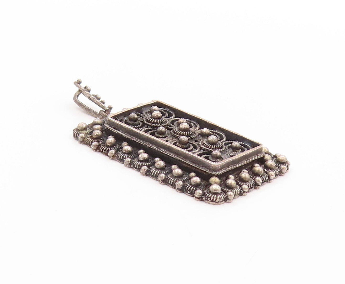 925 Sterling Silver Vintage Pendant Dark Tone Wired Floral Design  PT24230