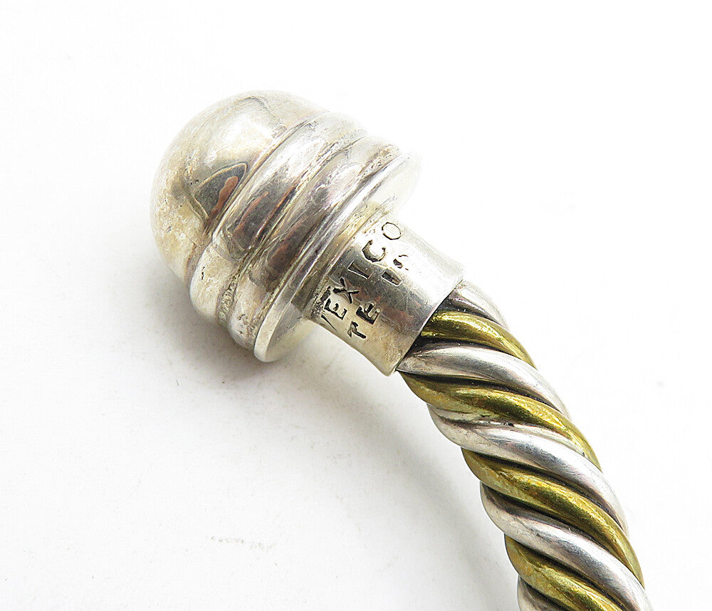 MEXICO 925 Sterling Silver  Vintage Two Tone Twist Dome Cuff Bracelet  BT1603