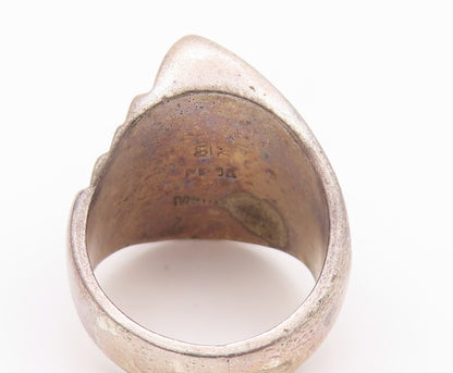 925 Sterling Silver Vintage Ring Dark Tone Domed Grooved Design Sz 5.5  RG32248