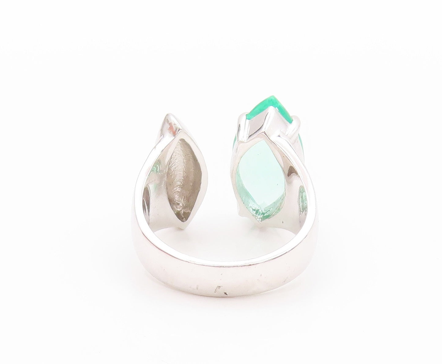 925 Sterling Silver Vintage Ring Modernist Green Marquise Cut CZ  Sz 8  RG32488