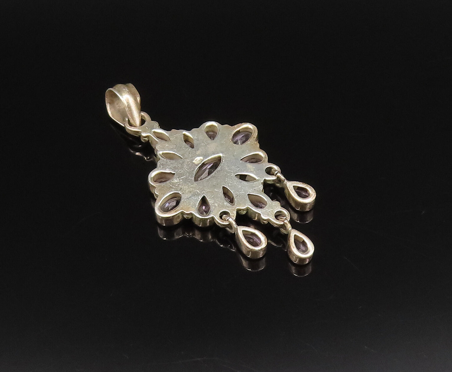 925 Sterling Silver  Vintage Multi Pear Shaped Gemstone Dangle Pendant  PT21765