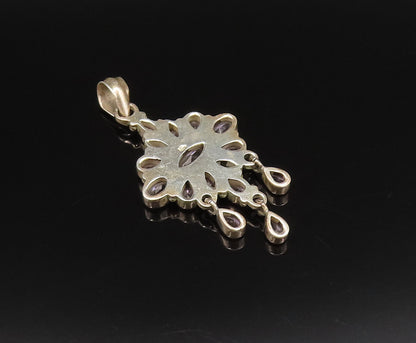 925 Sterling Silver  Vintage Multi Pear Shaped Gemstone Dangle Pendant  PT21765