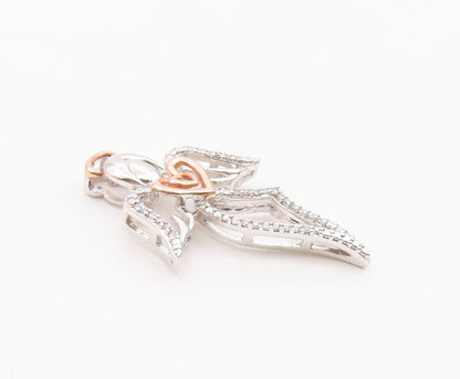 925 Silver  Vintage Two Tone Angel & Heart Genuine Diamonds Pendant  PT21904