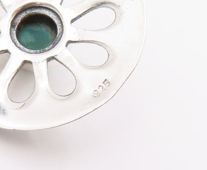 925 Sterling Silver Vintage Pendant Round Turquoise Floral Cutout Charm  PT25984