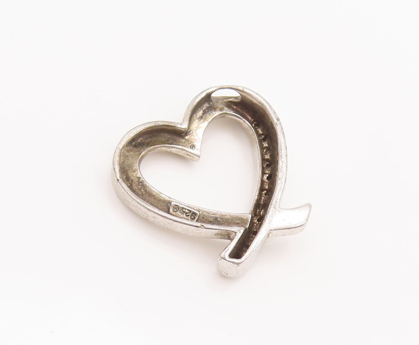 925 Sterling Silver Vintage Pendant Solid Real Diamonds Beaded Heart  PT22626