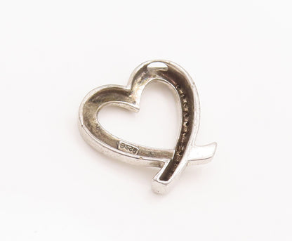 925 Sterling Silver Vintage Pendant Solid Real Diamonds Beaded Heart  PT22626