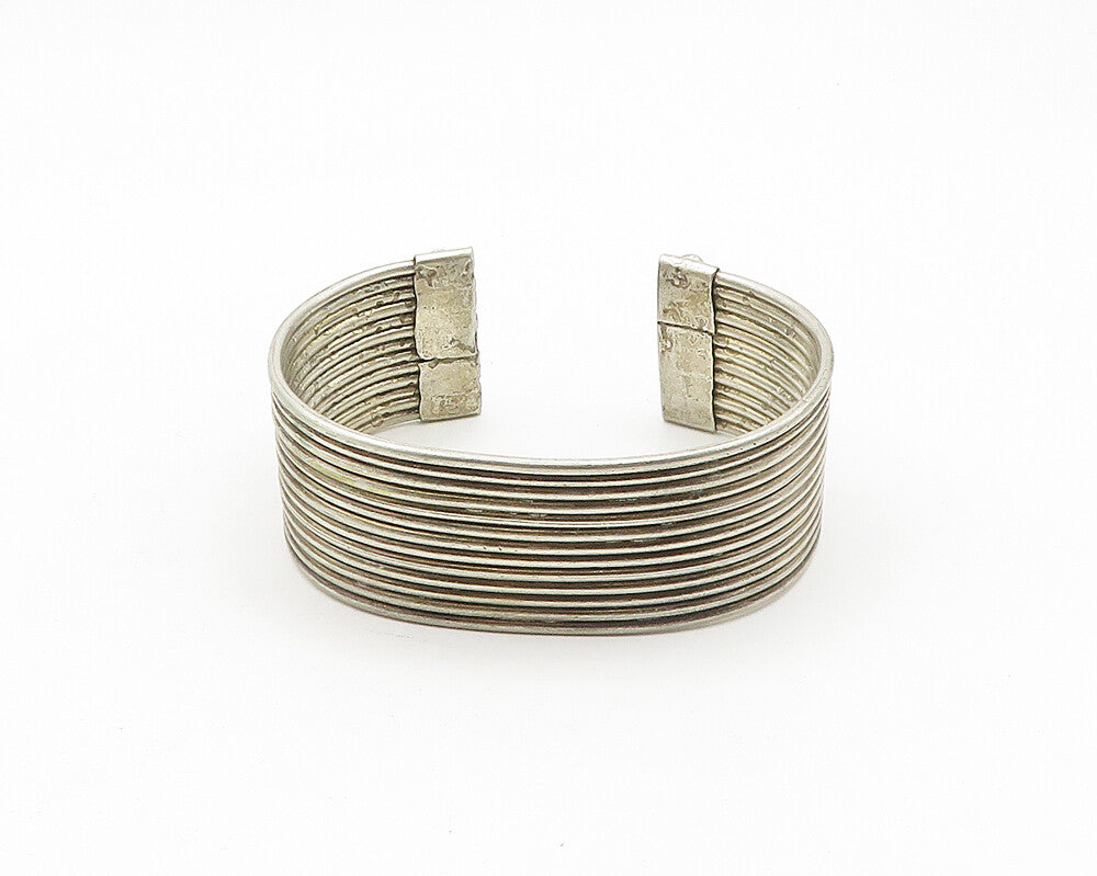 925 Sterling Silver  Vintage Antique Minimalist Ribbed Cuff Bracelet  BT7472