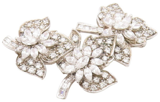 925 Sterling Silver Vintage Brooch Multi Shaped CZ Sparkling Floral Pin  BP11847