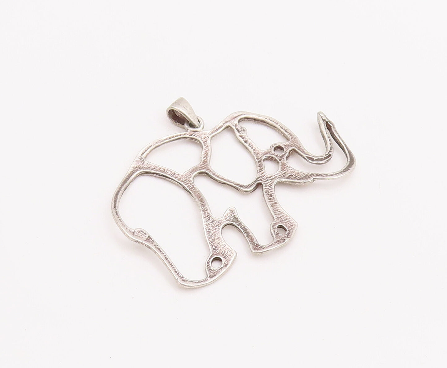 925 Sterling Silver Vintage Pendant Stencil Cutout Happy Elephant  PT23234