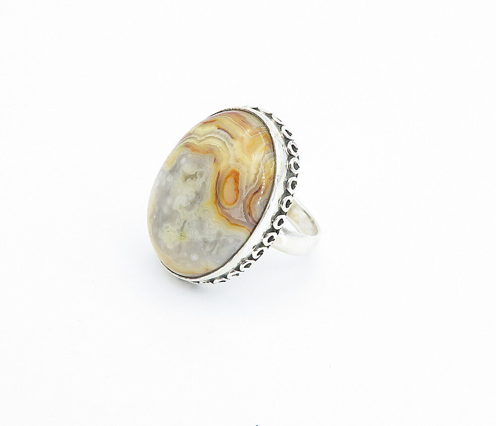 925 Sterling Silver  Cabochon Cut Brown Agate Shiny Cocktail Ring Sz 7  RG7799