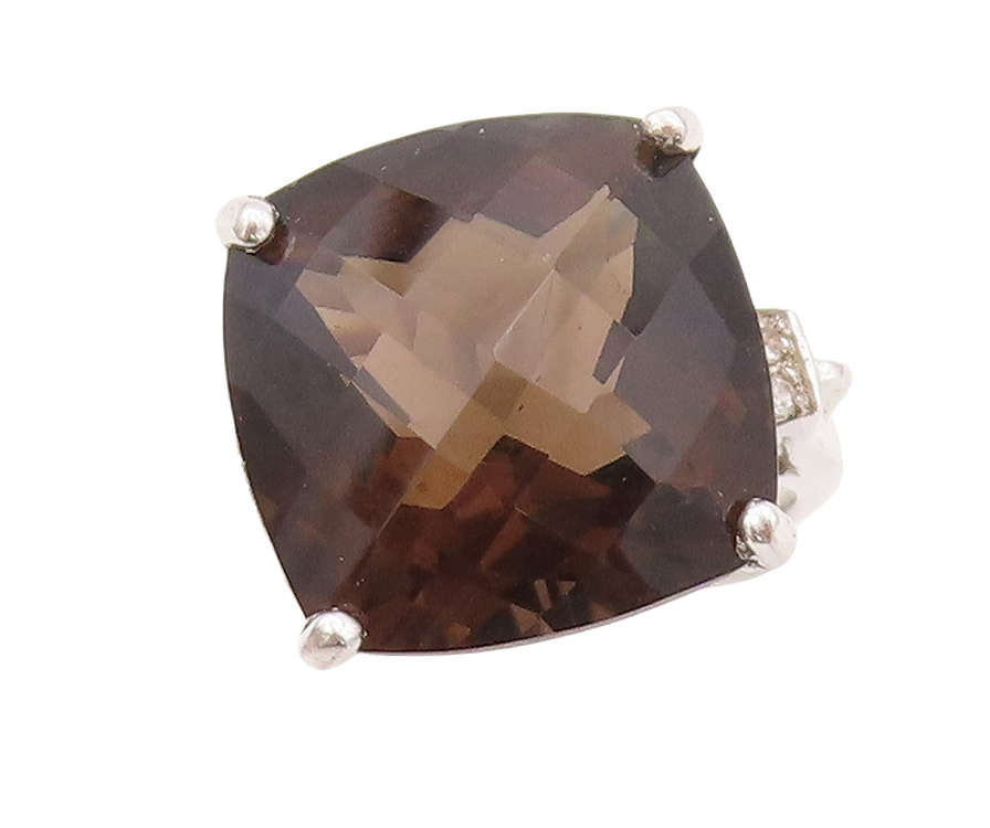 925 Sterling Silver Vintage Ring Minimalist Square Smoky Quartz CZ  Sz 7 RG30464