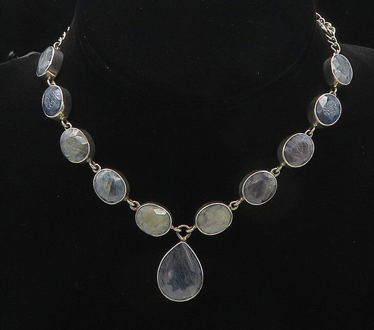 925 Sterling Silver  Vintage Faceted Kyanite Shiny Chain Necklace  NE2913