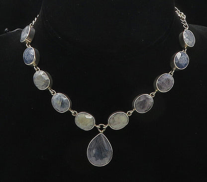 925 Sterling Silver  Vintage Faceted Kyanite Shiny Chain Necklace  NE2913