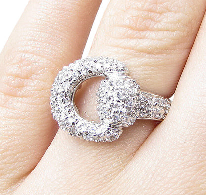 925 Sterling Silver  White Cubic Zirconia Belt Style Band Ring Sz 6  RG1576