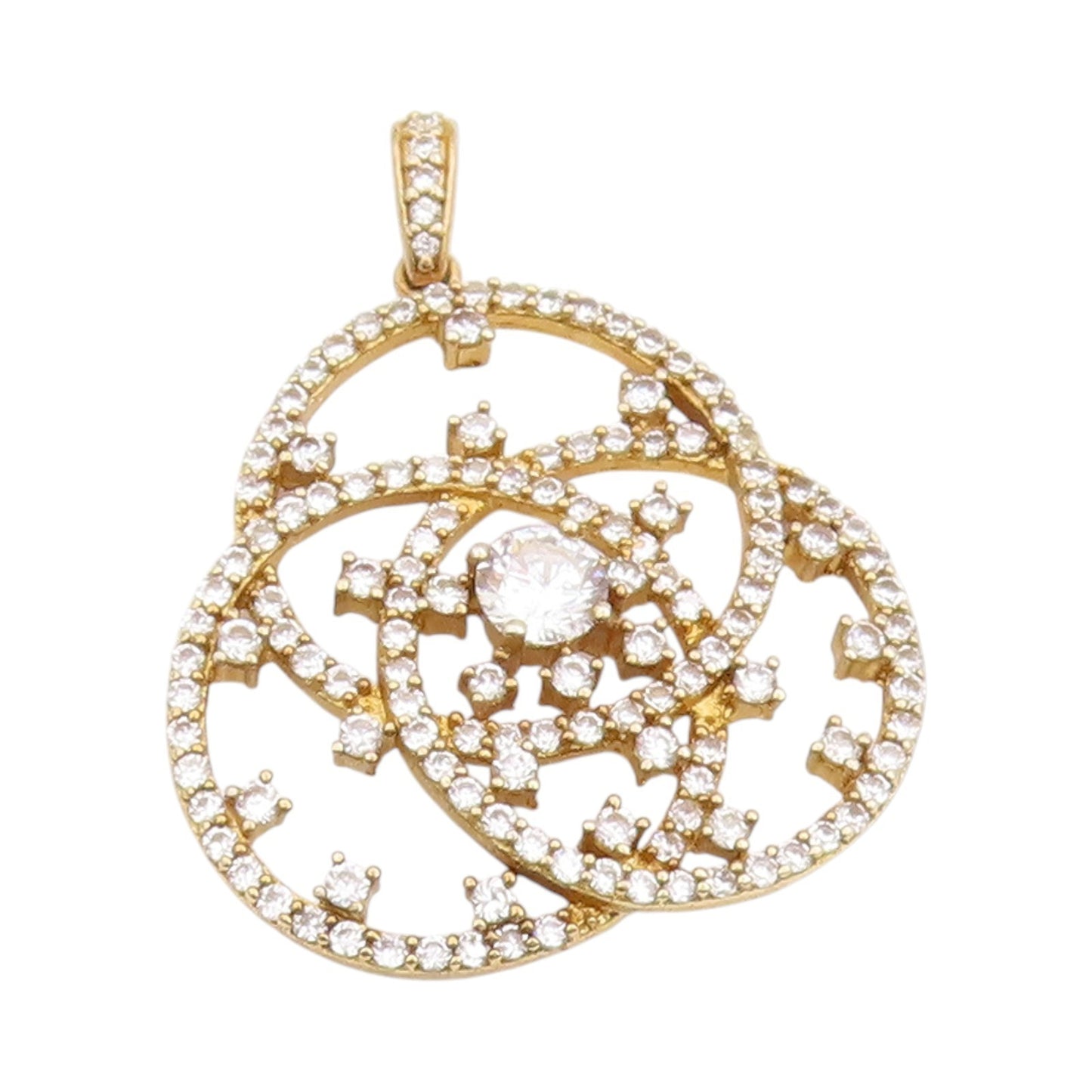 925 Sterling Silver Vintage Pendant Gold Plated Round CZ Trilogy Knot  PT24906