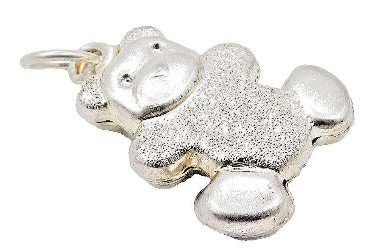 925 Sterling Silver  Vintage Shiny Hollow Teddy Bear Drop Pendant  PT8228