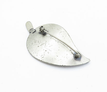 BEAU 925 Sterling Silver  Vintage Oxidized Single Leaf Motif Brooch Pin BP2659