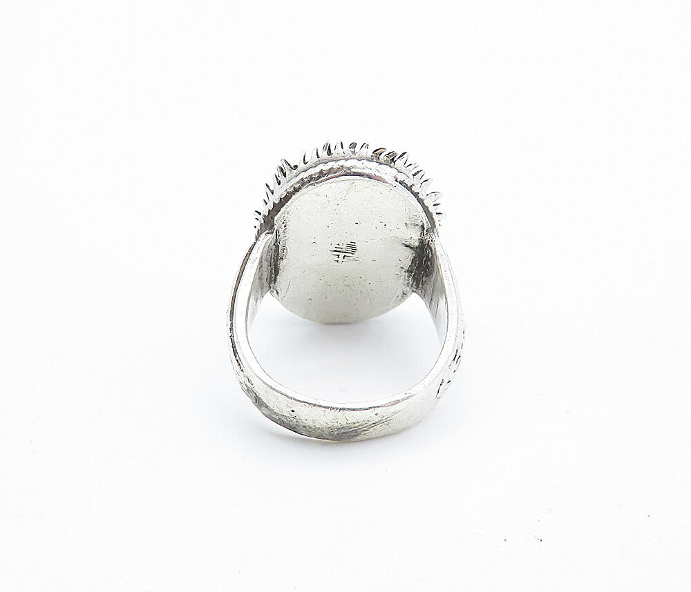 CHINESE 925 Sterling Silver  Vintage Antique Etched Cocktail Ring Sz 8  RG4669