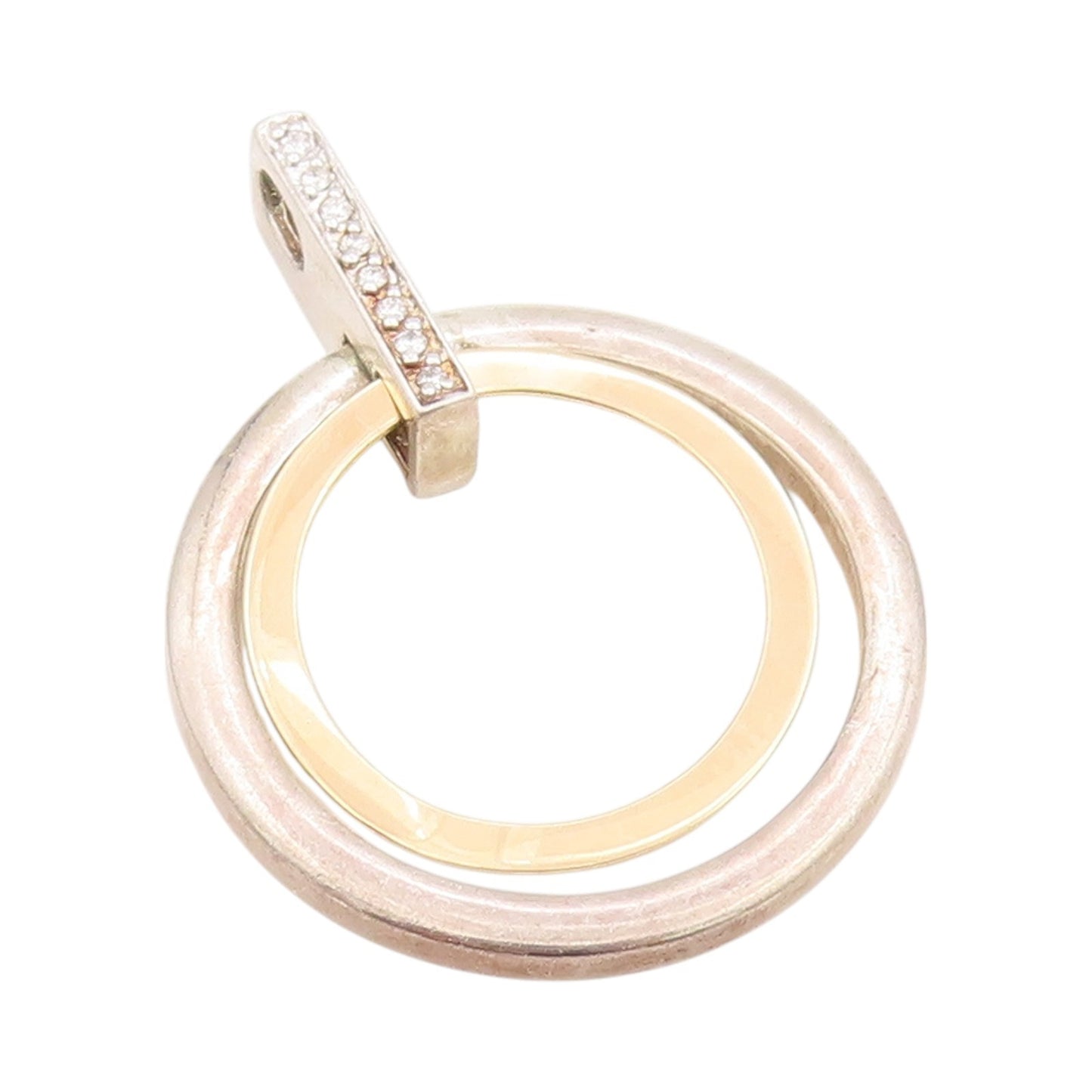 14k Gold 925 Sterling Silver Vintage Pendant Diamonds Inlay Double Rings PT24394