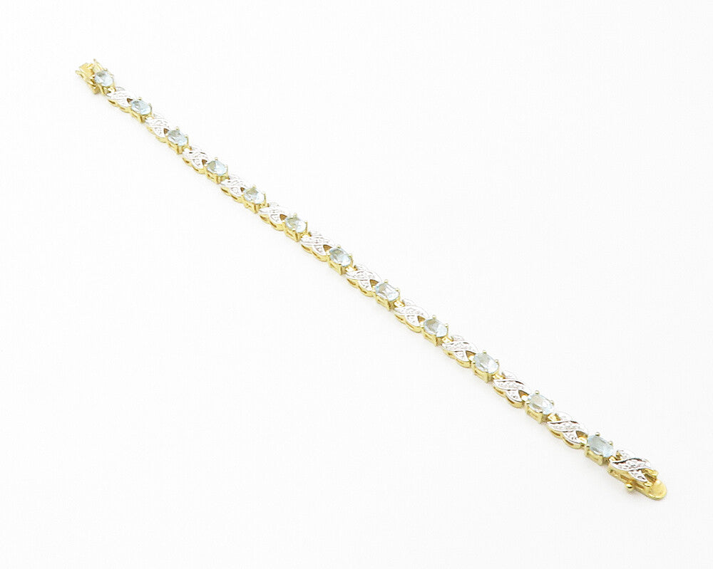 925 Sterling Silver  Genuine Diamond & Blue Topaz Shiny Chain Bracelet  BT5761