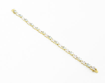 925 Sterling Silver  Genuine Diamond & Blue Topaz Shiny Chain Bracelet  BT5761
