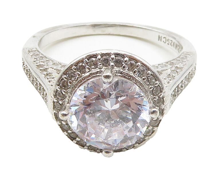 925 Sterling Silver  Sparkling Cubic Zirconia Dome Band Ring Sz 7  RG16359
