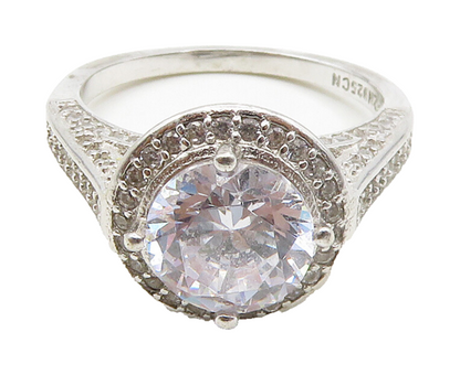 925 Sterling Silver  Sparkling Cubic Zirconia Dome Band Ring Sz 7  RG16359