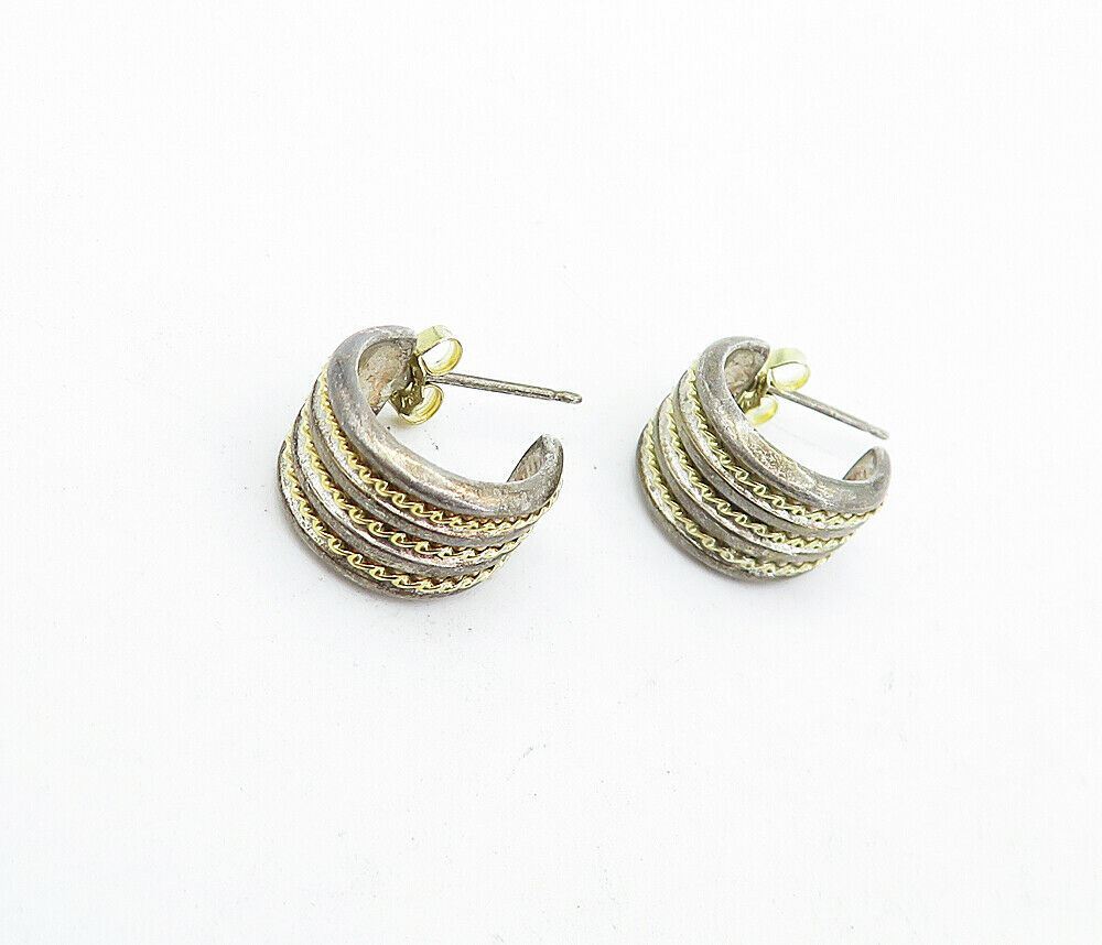 DAVID SIGAL 925 Silver & 18K GOLD  Vintage 2 Tone Twist JHoop Earrings EG2389
