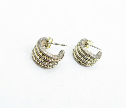 DAVID SIGAL 925 Silver & 18K GOLD  Vintage 2 Tone Twist JHoop Earrings EG2389