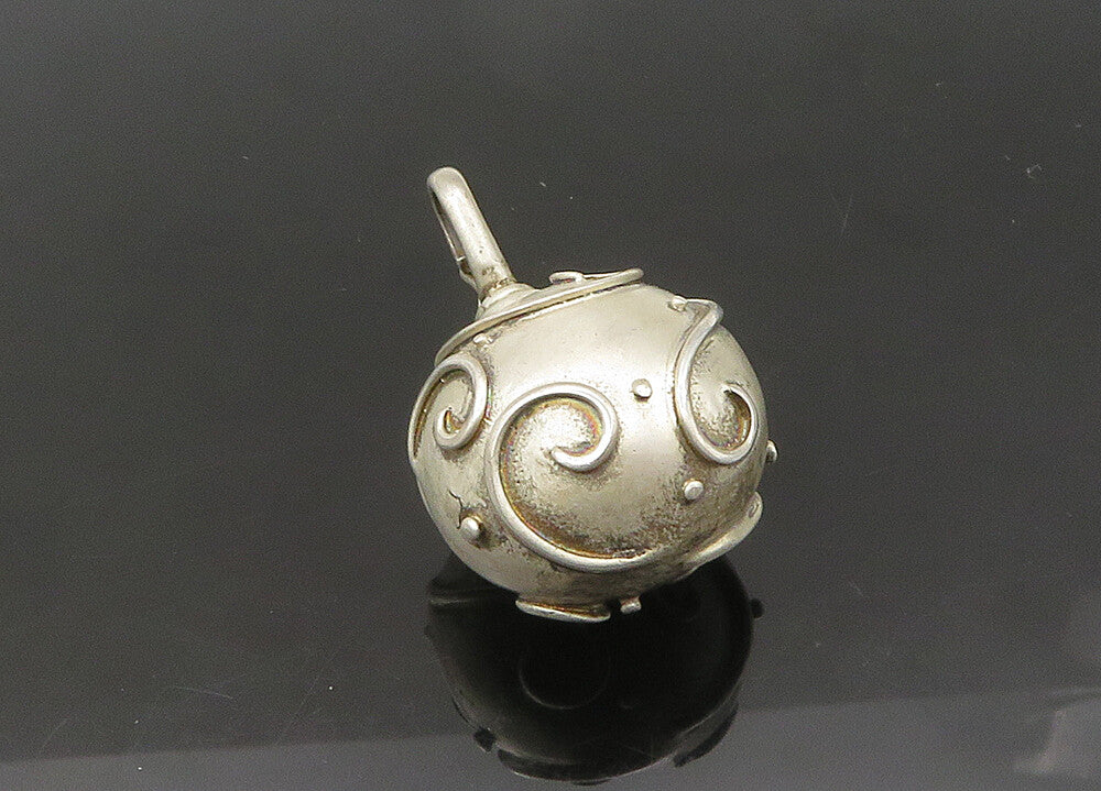 925 Sterling Silver  Vintage Swirl Patterned Hollow Sphere Pendant  PT17458