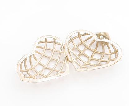 925 Sterling Silver Vintage Pendant Openwork Love Heart Cage Charm OPENS PT25953