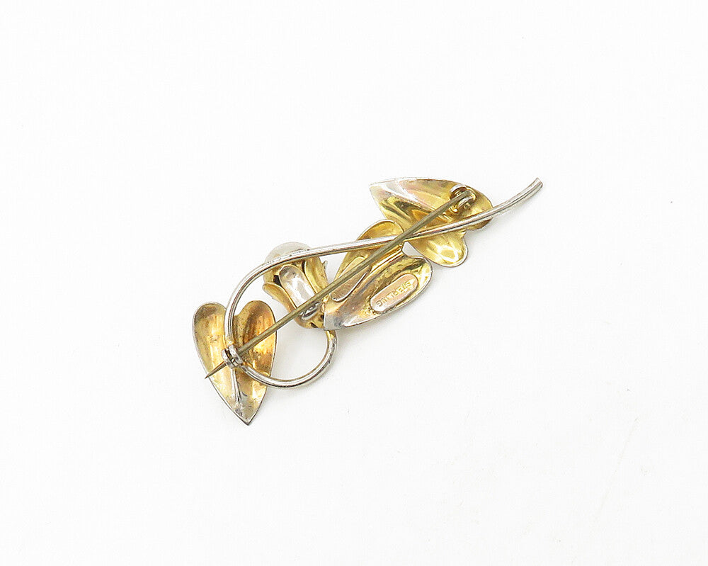 HANDLEBAR 925 Sterling Silver  Vintage Shiny Floral Vine Brooch Pin  BP7203
