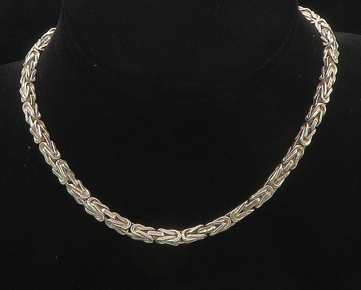 925 Sterling Silver  Vintage Shiny Byzantine Link Chain Necklace  NE2849