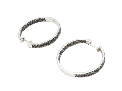 925 Sterling Silver  Genuine Diamonds Shiny Round Hoop Earrings  EG9171
