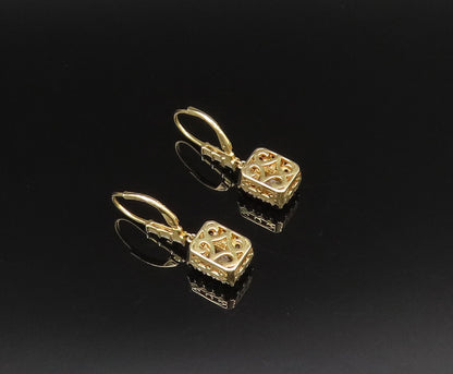 925 Silver  Vintage Elegant Gold Plated Topaz Square Frame Earrings  EG12072