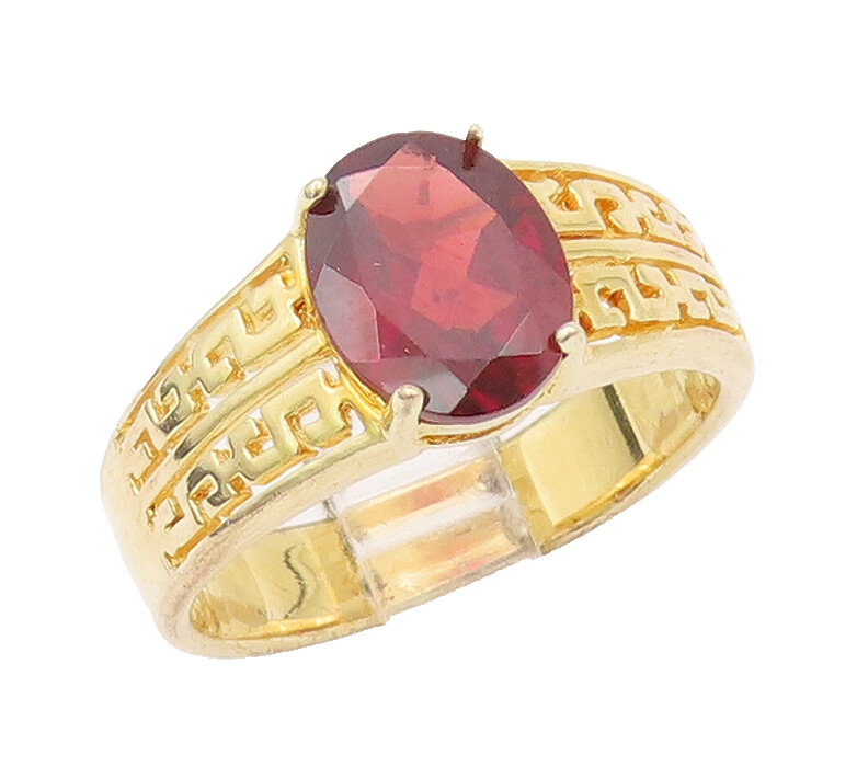 925 Sterling Silver Vintage Ring Gold Plated Maze Cutout Garnet  Sz 9.5  RG28023