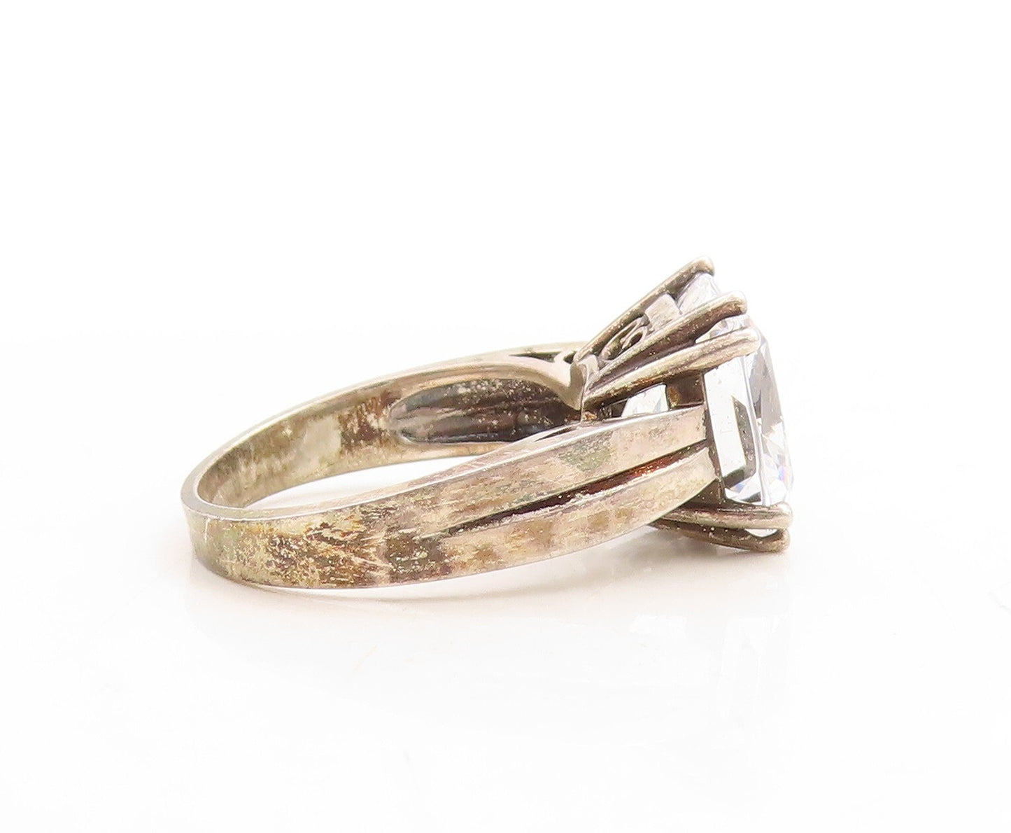 925 Sterling Silver Vintage Ring Minimalist Dark Tone Square Topaz  Sz 8 RG31630