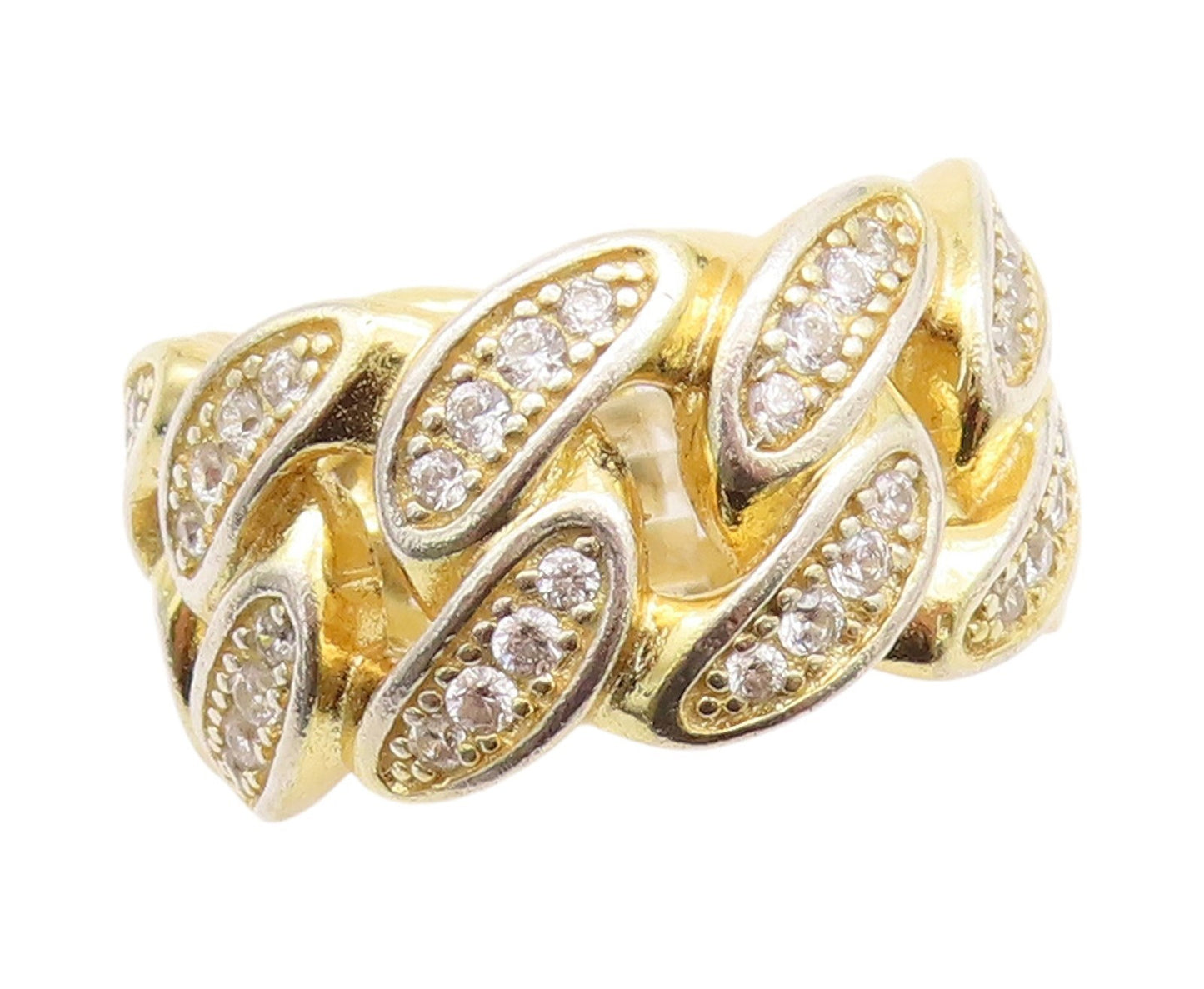 925 Sterling Silver Vintage Ring Gold Plated CZ Curb Link Cutout  Sz 9  RG33016