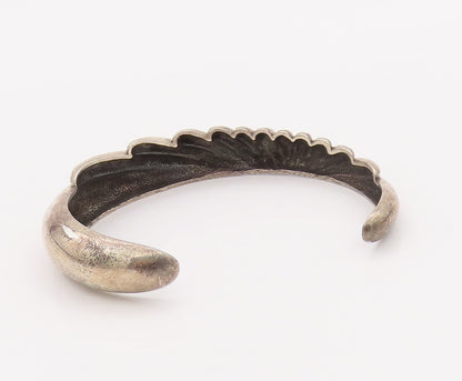 925 Sterling Silver Vintage Bracelet Cuff Carved Spreading Sunrays   BT10186