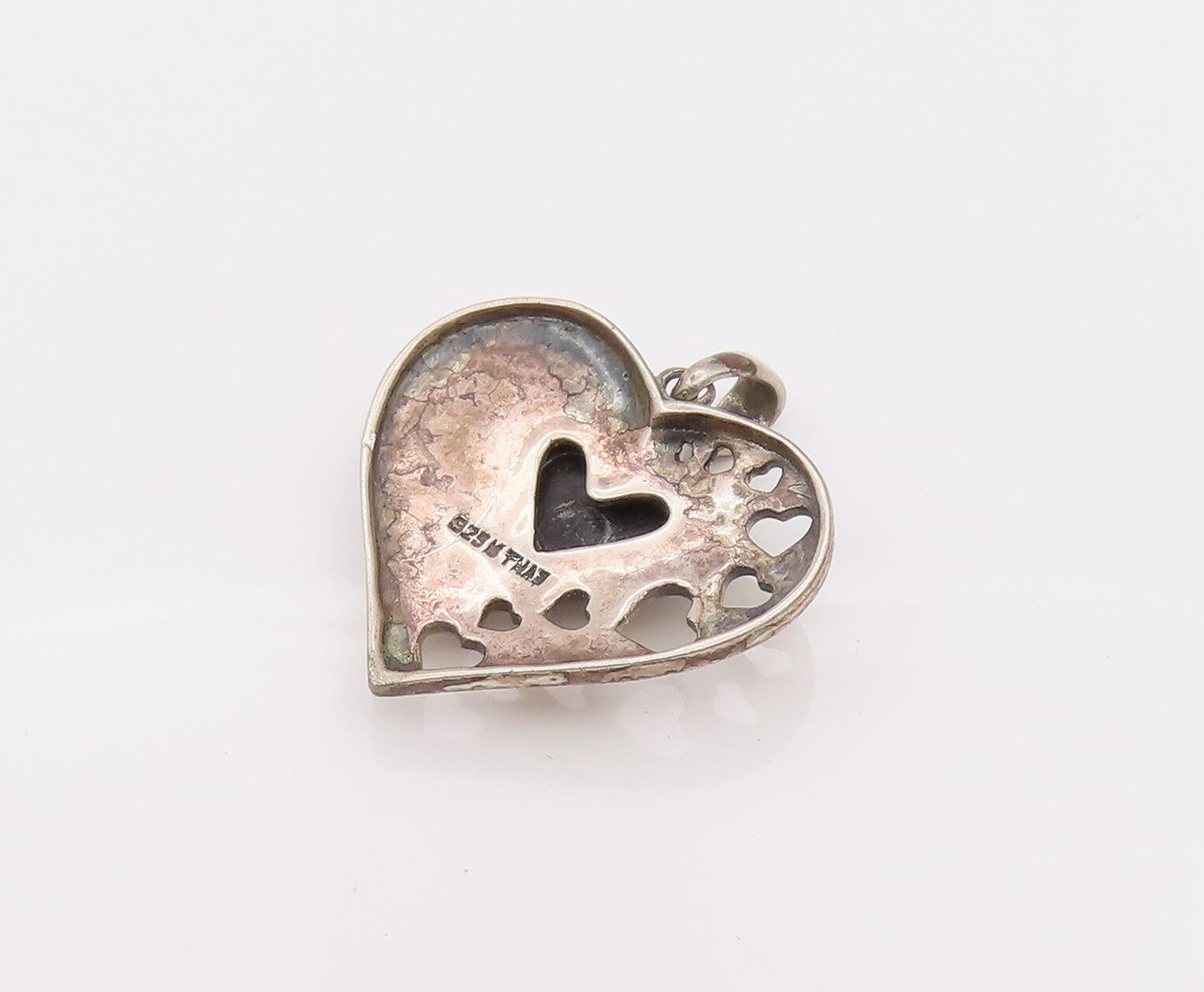 925 Sterling Silver  Vintage Love Heart with Heart cutout Onyx Pendant PT22112