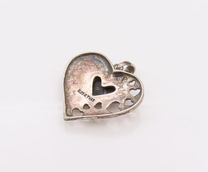 925 Sterling Silver  Vintage Love Heart with Heart cutout Onyx Pendant PT22112
