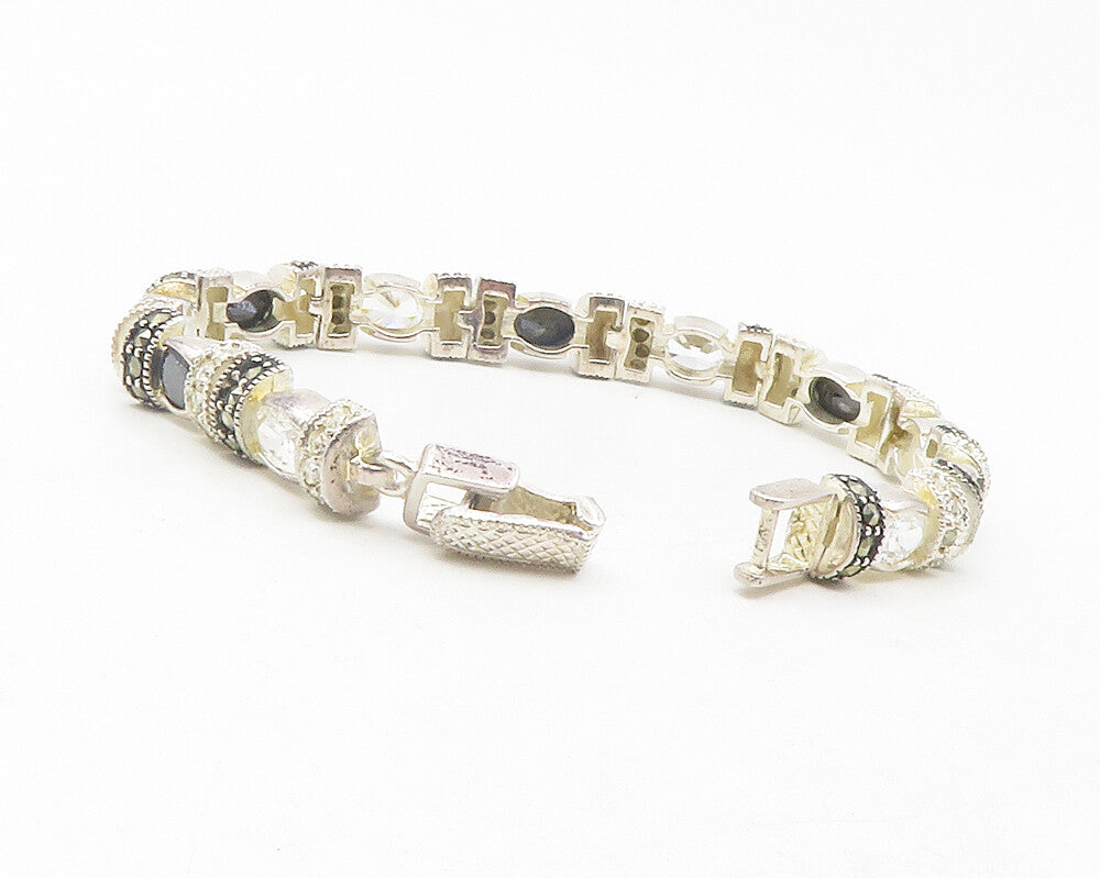 925 Sterling Silver  Cubic Zirconia Hematite & Marcasite Chain Bracelet BT4751
