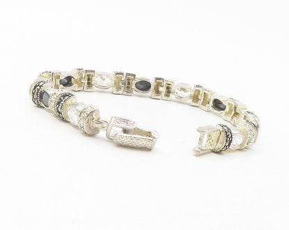 925 Sterling Silver  Cubic Zirconia Hematite & Marcasite Chain Bracelet BT4751