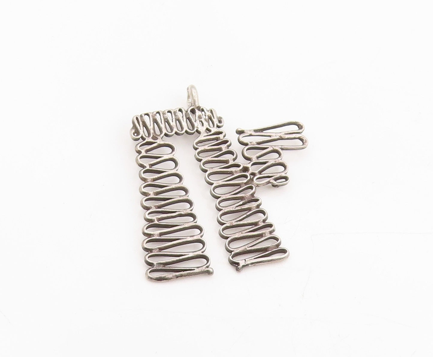925 Sterling Silver Vintage Pendant POLAND Modernist Woven Wire Chai  PT25306