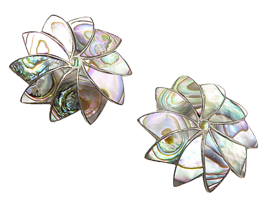 ICM MEXICO 925 Silver  Vintage Abalone Shell Floral Non Pierce Earrings EG4989