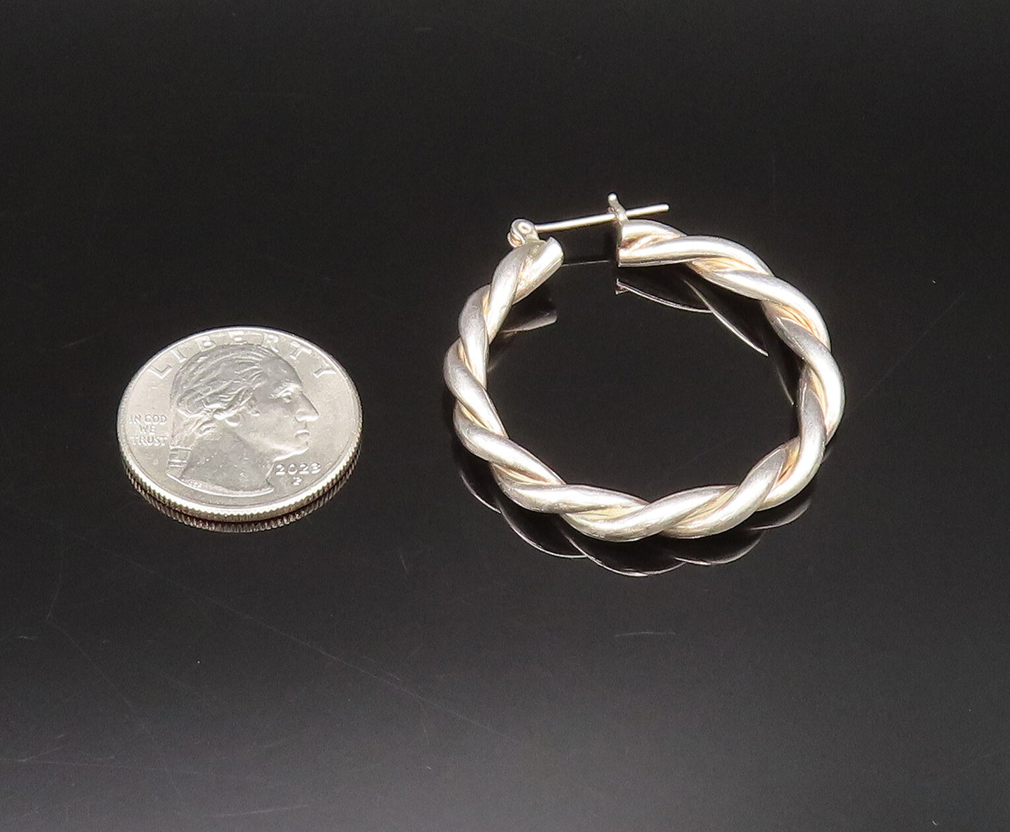 925 Sterling Silver  Vintage Fashionable Twisted Hoop Earrings  EG12269