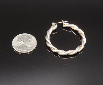 925 Sterling Silver  Vintage Fashionable Twisted Hoop Earrings  EG12269