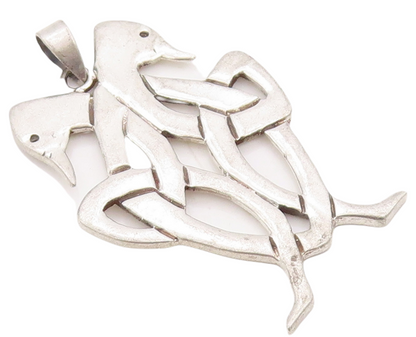 925 Sterling Silver Vintage Pendant Celtic Cutout Interlocked Swans  PT23573